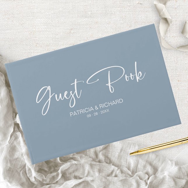 Modern Calligraphy Dusty Blue Wedding Guest Book (Creator Uploaded)