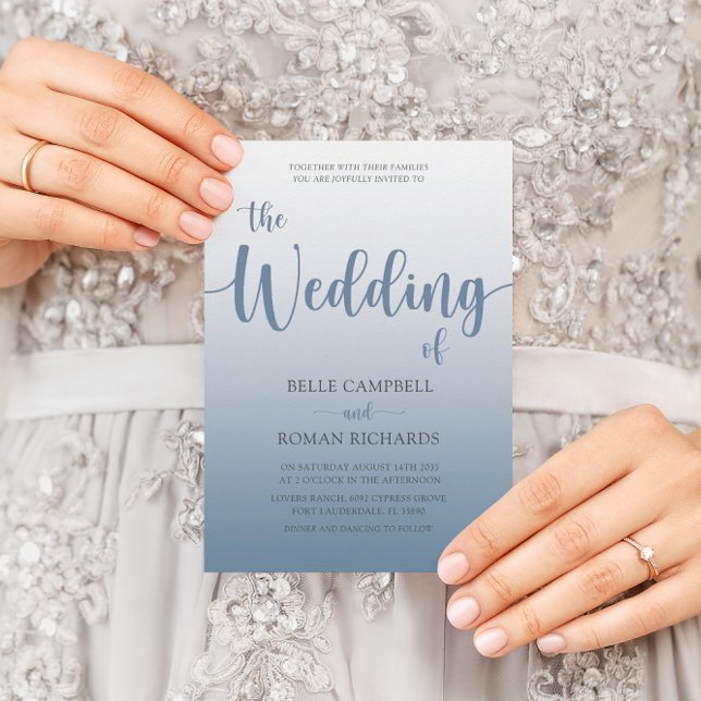  Modern Calligraphy Dusty Blue Wedding Invitation (Creator Uploaded)