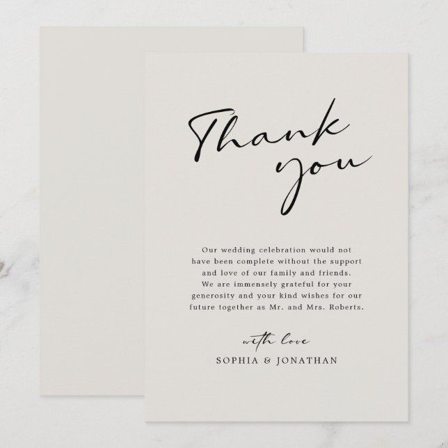 Modern Calligraphy Elegant Eggshell Simple Wedding Thank You Card (Front/Back)