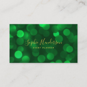 Modern Calligraphy Emerald Green Bokeh Lights Business Card