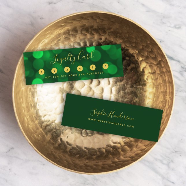 Modern Calligraphy Emerald Green Bokeh Lights Loyalty Card (Creator Uploaded)