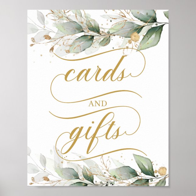 Modern calligraphy eucalyptus cards and gifts sign (Front)