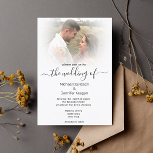 modern calligraphy faded photo wedding invitation