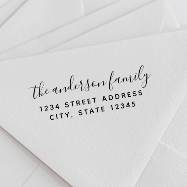Modern Calligraphy Family Name Return Address Rubber Stamp (Creator Uploaded)