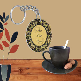 Modern Calligraphy Fathers Day Gold Leafy Swirls  Key Ring