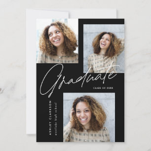 Modern Calligraphy Five Photo Graduation Party Invitation