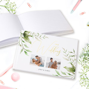 Modern Calligraphy Floral Eucalyptus Wedding Photo Guest Book