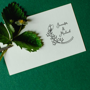 Modern Calligraphy Floral Wedding  Rubber Stamp