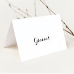 Modern Calligraphy Folded Wedding Gracias Card<br><div class="desc">This modern calligraphy folded wedding gracias card is perfect for a rustic wedding. The simple and elegant design features classic and fancy script typography in black and white. Personalise the inside of the card with your names, and a thank you message. Or, leave the thank you message section blank and...</div>