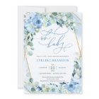 Modern Calligraphy Font Blue Floral Baby Shower