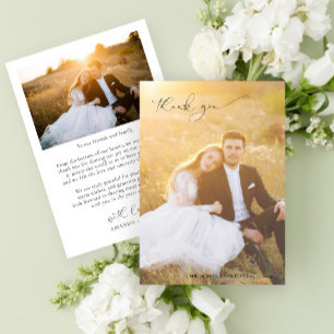 Modern Calligraphy Full Bleed Photo Wedding Thank You Card
