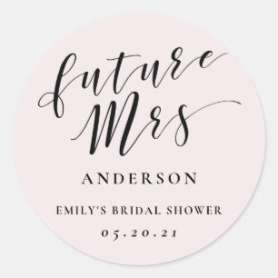 Modern Calligraphy Future Mrs. Bridal Shower Pink Classic Round Sticker