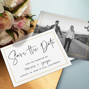 Modern calligraphy Gold Border  Save The Date