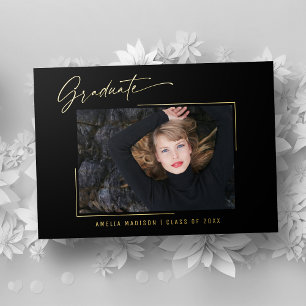 Modern Calligraphy Gold Ink Script Photo Grad Card