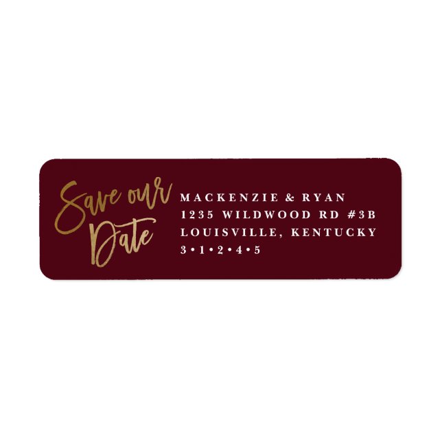 Modern calligraphy gold save the date announcement (Front)