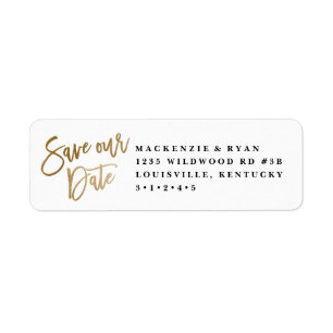 Modern calligraphy gold save the date announcement