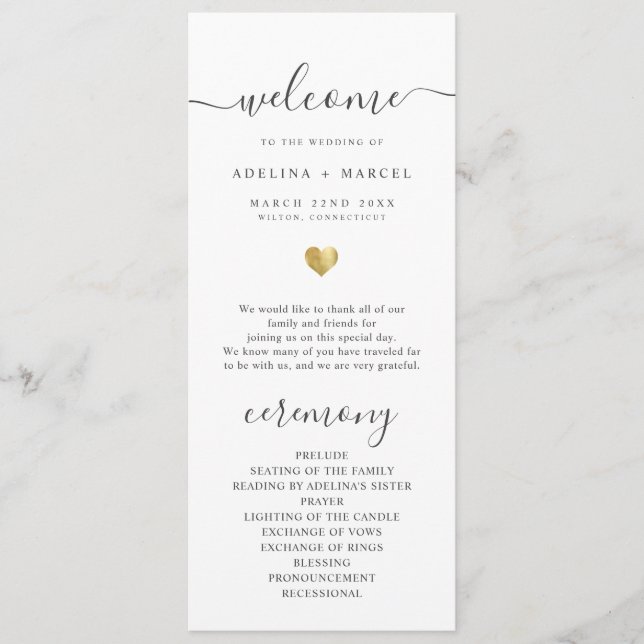 Modern Calligraphy Gold Welcome Wedding Program Programme (Front)
