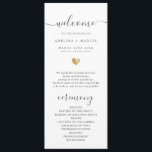 Modern Calligraphy Gold Welcome Wedding Program Programme<br><div class="desc">This chic wedding program shines with simplicity. Modern typography and gorgeous calligraphy accented by a pretty heart in (printed)  gold,  this order of service with a summary of key people on the back is both minimalist and elegant.</div>