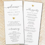 Modern Calligraphy Gold Welcome Wedding Program Programme<br><div class="desc">This chic wedding program shines with simplicity. Modern typography and gorgeous calligraphy accented by a pretty heart in (printed)  gold,  this order of service with a summary of key people on the back is both minimalist and elegant.</div>