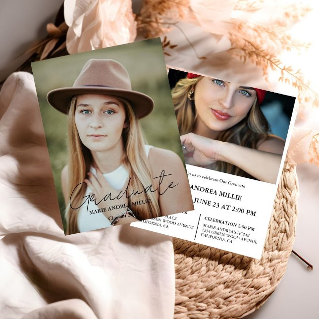 Modern Calligraphy Graduate Photo Graduation Invitation (Creator Uploaded)