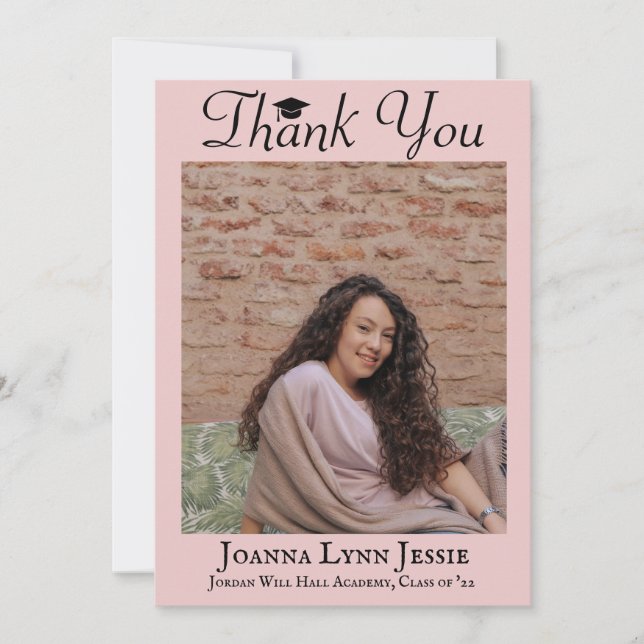 modern Calligraphy Graduate Photo  Thank You Card (Front)