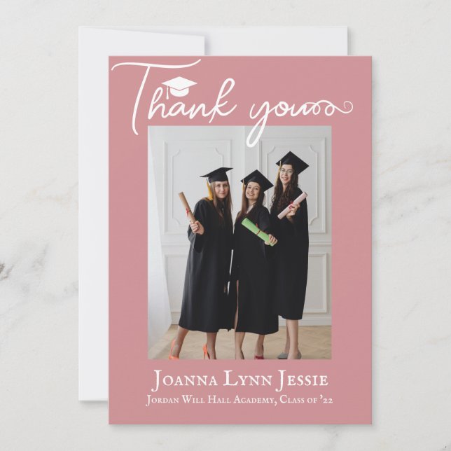 modern Calligraphy Graduate Photo  Thank You Card (Front)
