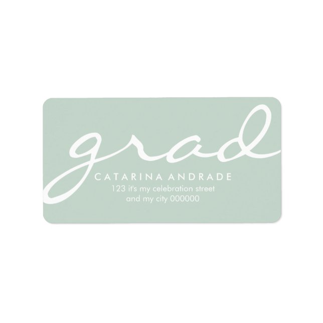 Modern Calligraphy Graduation Green White Grad Label (Front)