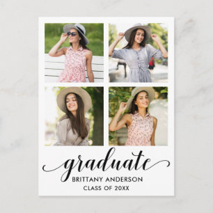 Modern Calligraphy Graduation Party 4 Photo Invitation Postcard