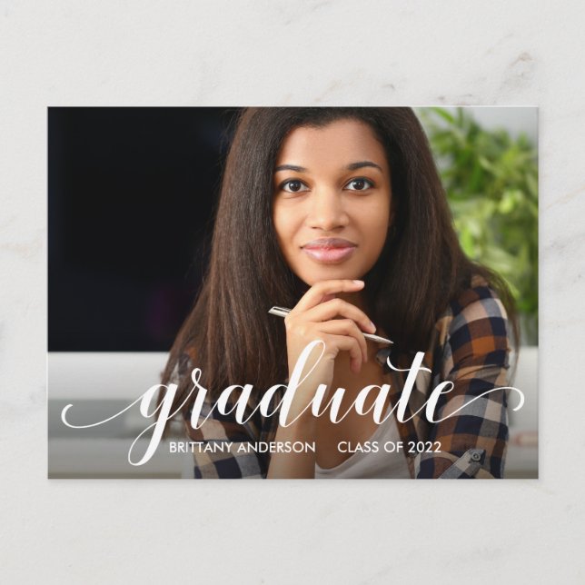 Modern Calligraphy Graduation Photo Announcement Postcard (Front)