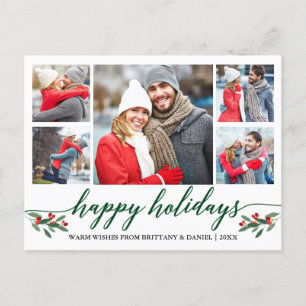 Modern Calligraphy Green Happy Holidays 5 Photo Postcard