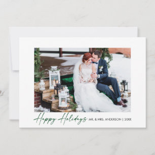 Modern Calligraphy Green Ink Script Wedding Photo Holiday Card