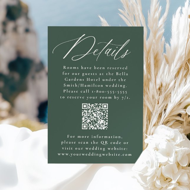 Modern Calligraphy Green QR Code Wedding Details Enclosure Card (Creator Uploaded)