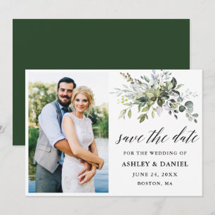Modern Calligraphy Greenery Couple Photo Save The Date