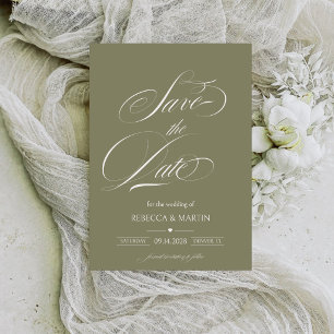 Modern Calligraphy Greenery Wedding Olive Green Save The Date