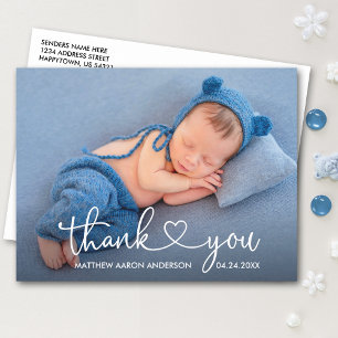 Modern Calligraphy Heart Baby Photo Thank You Postcard