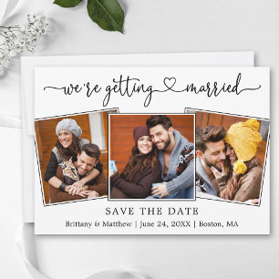 Modern Calligraphy Heart Getting Married 3 Photo Save The Date