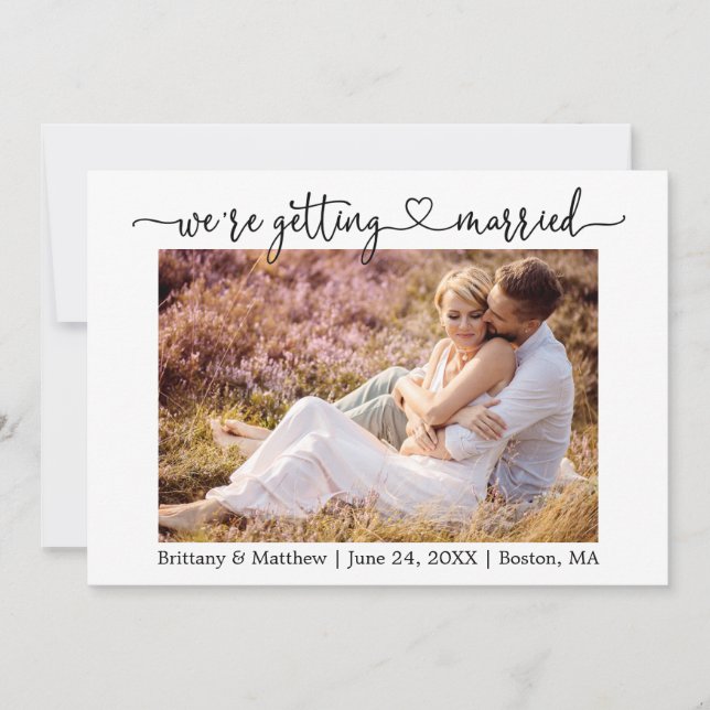 Modern Calligraphy Heart Getting Married Photo Save The Date (Front)