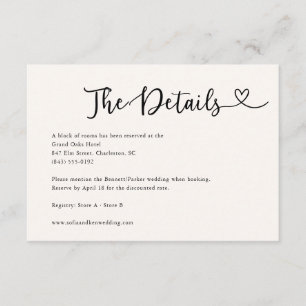 Modern Calligraphy Heart Ivory Wedding Details Enclosure Card