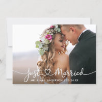 Modern Calligraphy Heart Just Married Photo