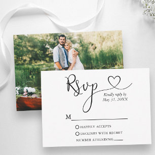 Modern Calligraphy Heart Photo Wedding RSVP Card