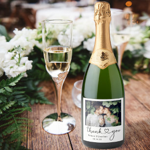 Modern Calligraphy Heart Photo Wedding Sparkling Wine Label