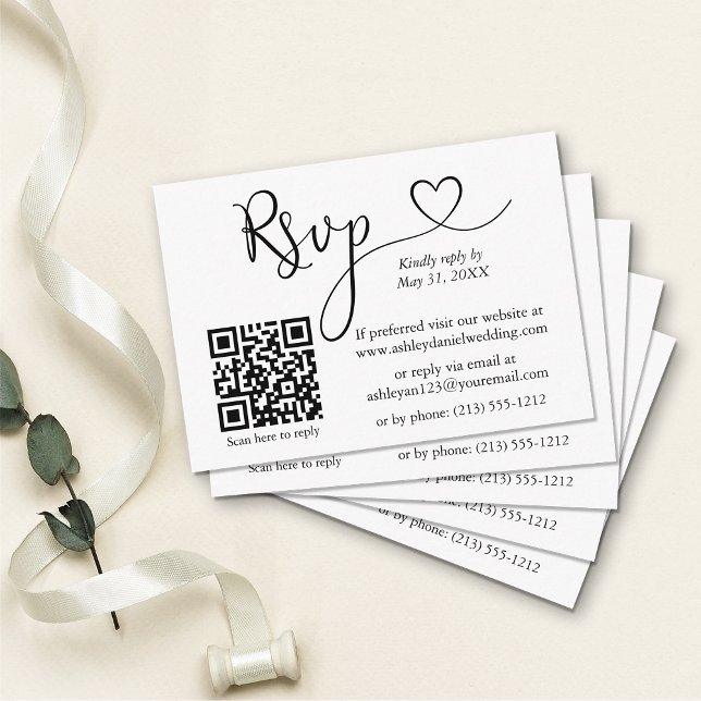 Modern Calligraphy Heart QR Wedding RSVP Enclosure Card (Customize to change your personalized text size or text style.)