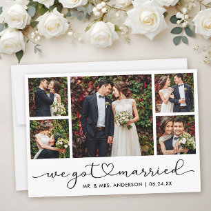 Modern Calligraphy Heart Script 5 Photo Wedding Announcement