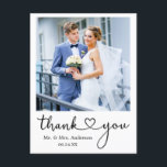 Modern Calligraphy Heart Thank You Wedding  Postcard<br><div class="desc">Modern Minimalist Simple Calligraphy Script Heart Wedding Bride and Groom Photo Thank You Postcard</div>