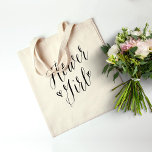 Modern Calligraphy Heart Wedding Party Flower Girl Tote Bag<br><div class="desc">Perfect for a flower girl gift at your bridal shower or wedding event.  "Flower girl" in cute,  yet elegant calligraphy with hearts.</div>