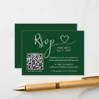Modern Calligraphy Heart Wedding QR RSVP Green