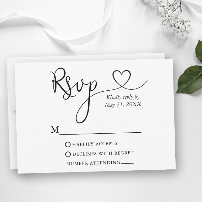 Modern Calligraphy Heart Wedding RSVP Card (Customize to add more text to back of card.)