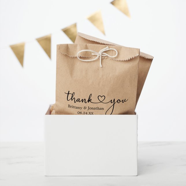 Modern Calligraphy Heart Wedding Thank You Kraft Favour Bags (Party)
