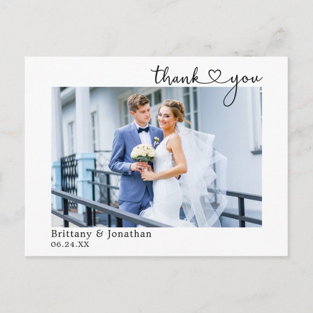 Modern Calligraphy Heart Wedding Thank You Postcard (Front)