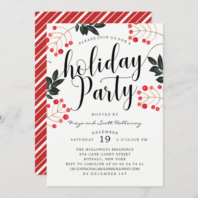 Modern Calligraphy Holiday Party Invitation (Front/Back)